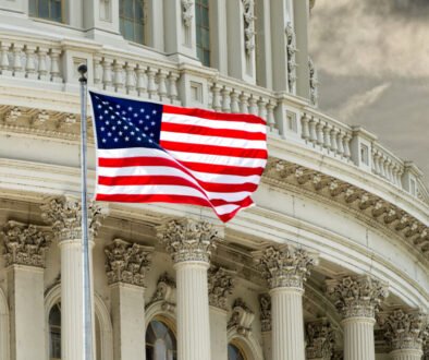 38419767 - washington dc capitol dome detail with waving american flag